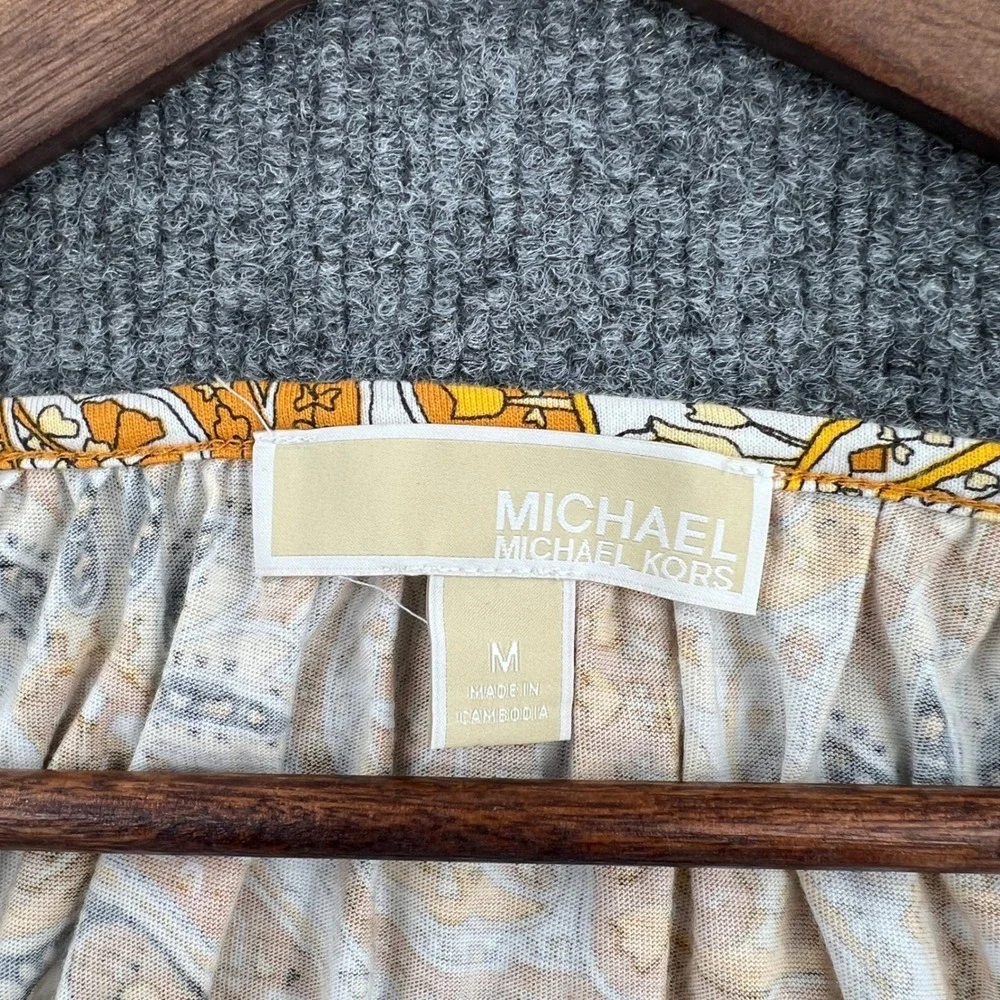 Michael Kors Paisley Blouse Womens Size M Yellow Boho‎ Chic Peasant Cottage